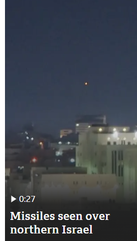 VIDEO STILL: BBC NEWS — MISSILES SEEN OVER NORTHERN ISRAEL